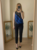 Elie Tahari Black and Blue Lace Sleeveless Top, luxury, designer, size M