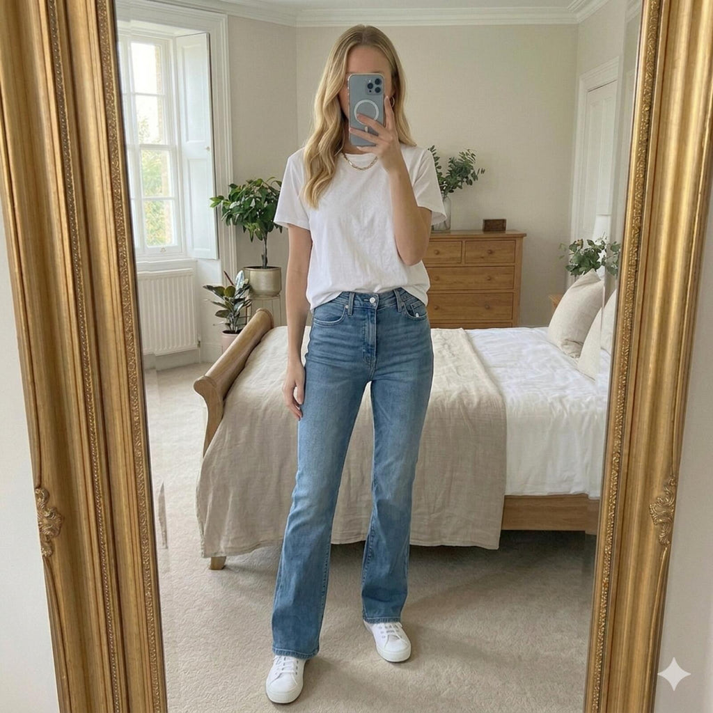 Levi's 725 High Rise Bootcut Jeans Size 31 waist (12/14), VGC, mid blue denim