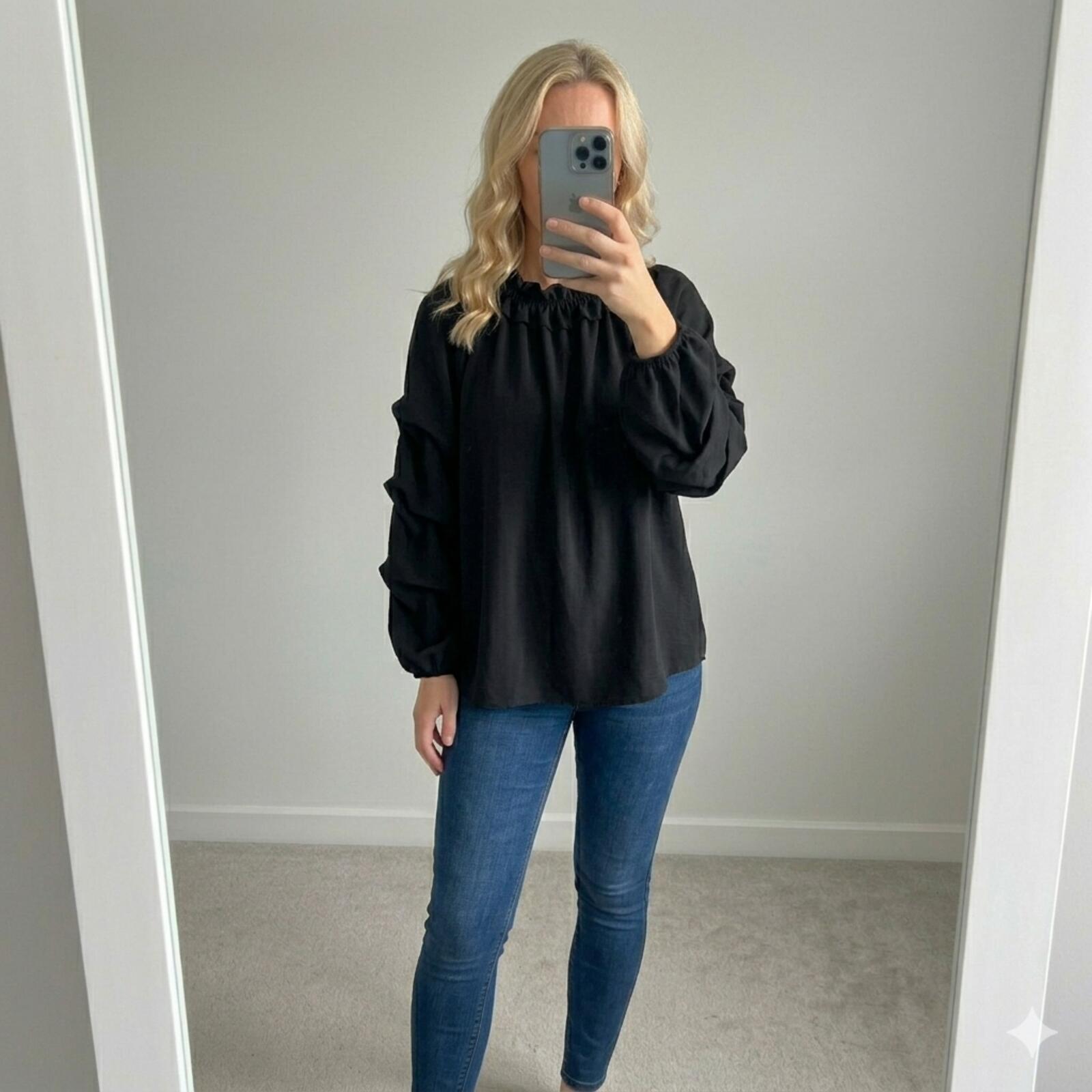 Italy Moda Black Ruffled Sleeve, Off-Shoulder Bardot Top, BNWT, Size L