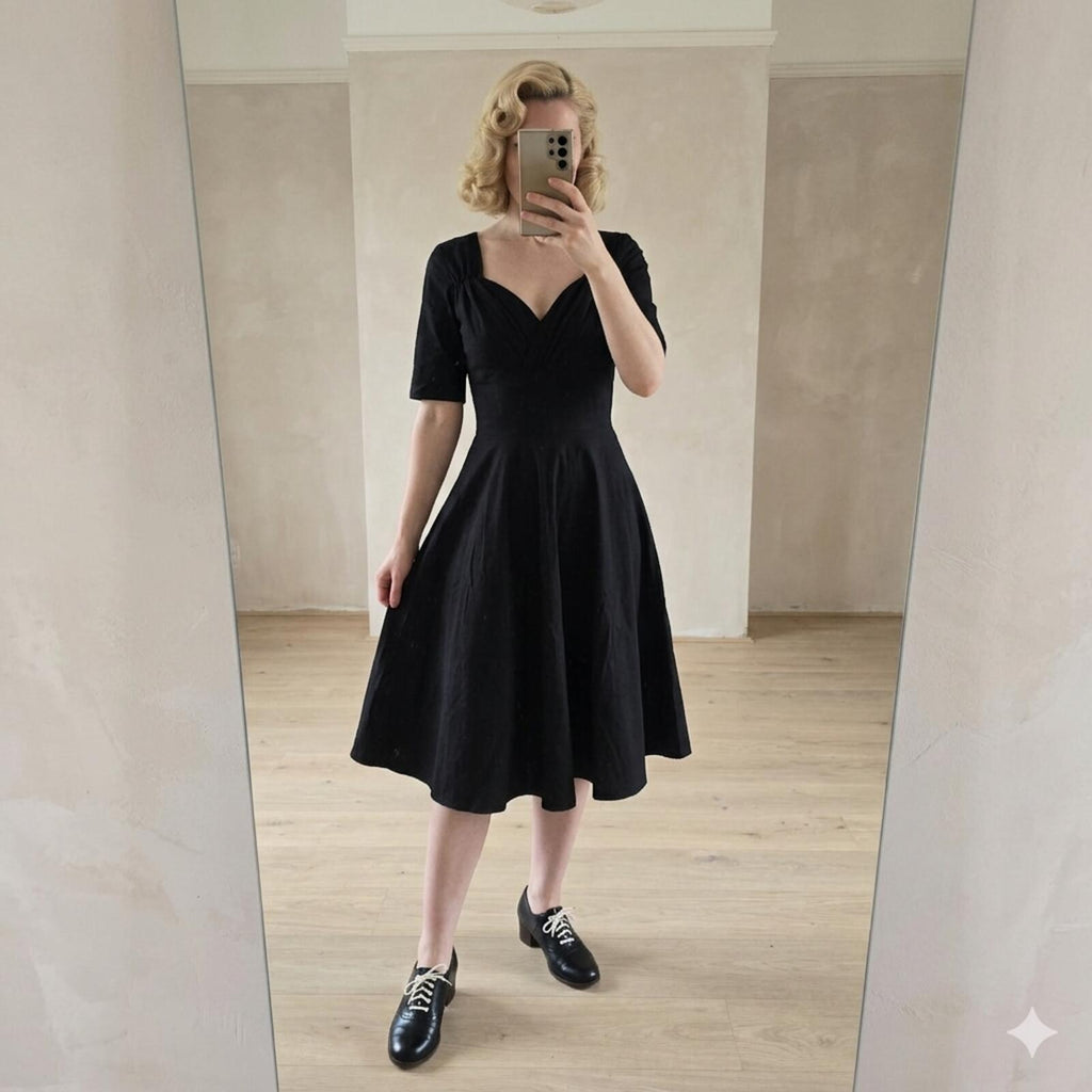Vintage x Collectif Black Swing Dress, Size 12, Retro 50s Rockabilly, Unique