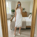 Diane von Furstenberg White Textured Lace Designer Sleeveless Midi Dress, Bridal