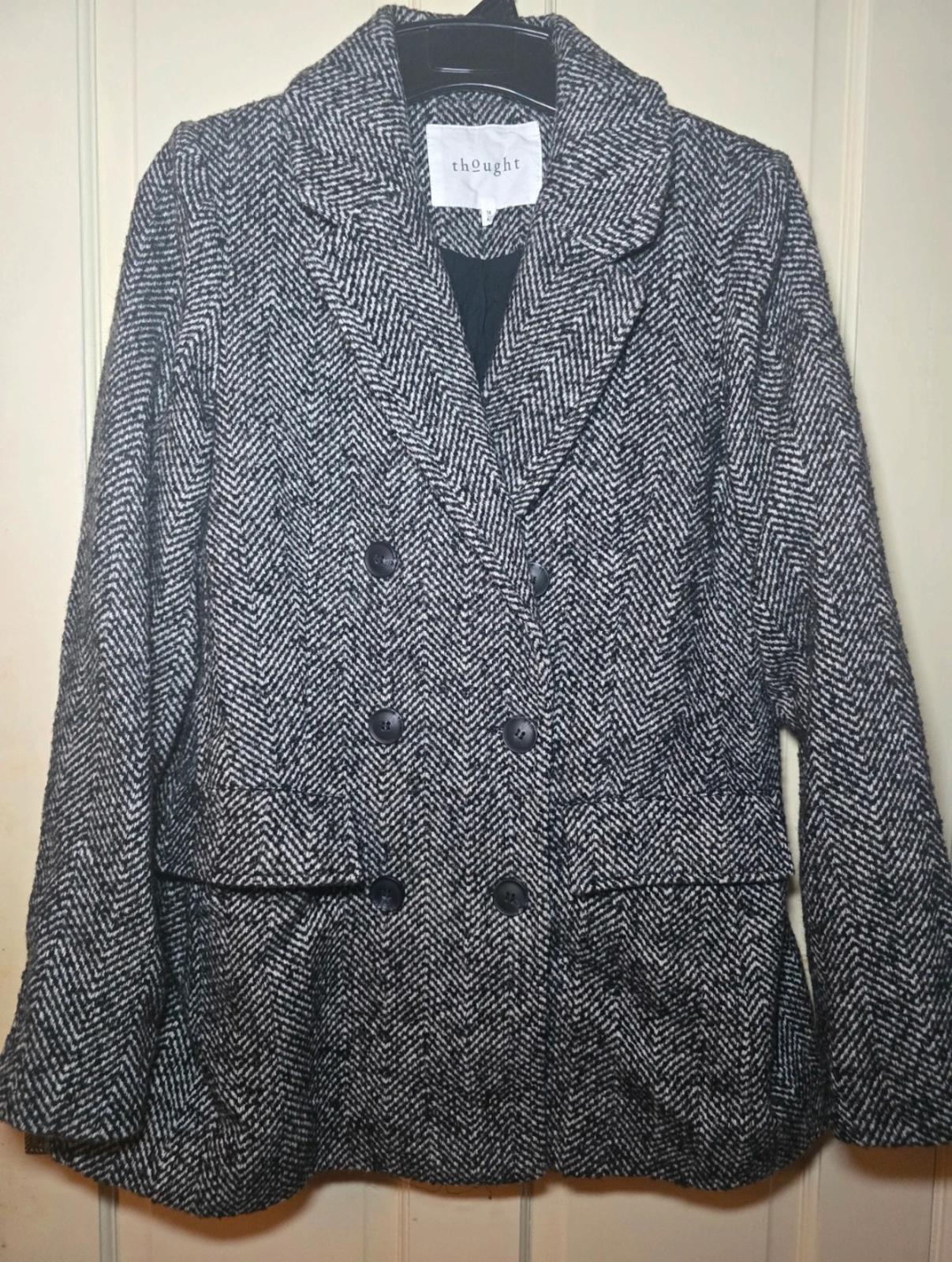 Thought Women's Wool Blend Herringbone Coat Size UK 14, tailored, sustainable