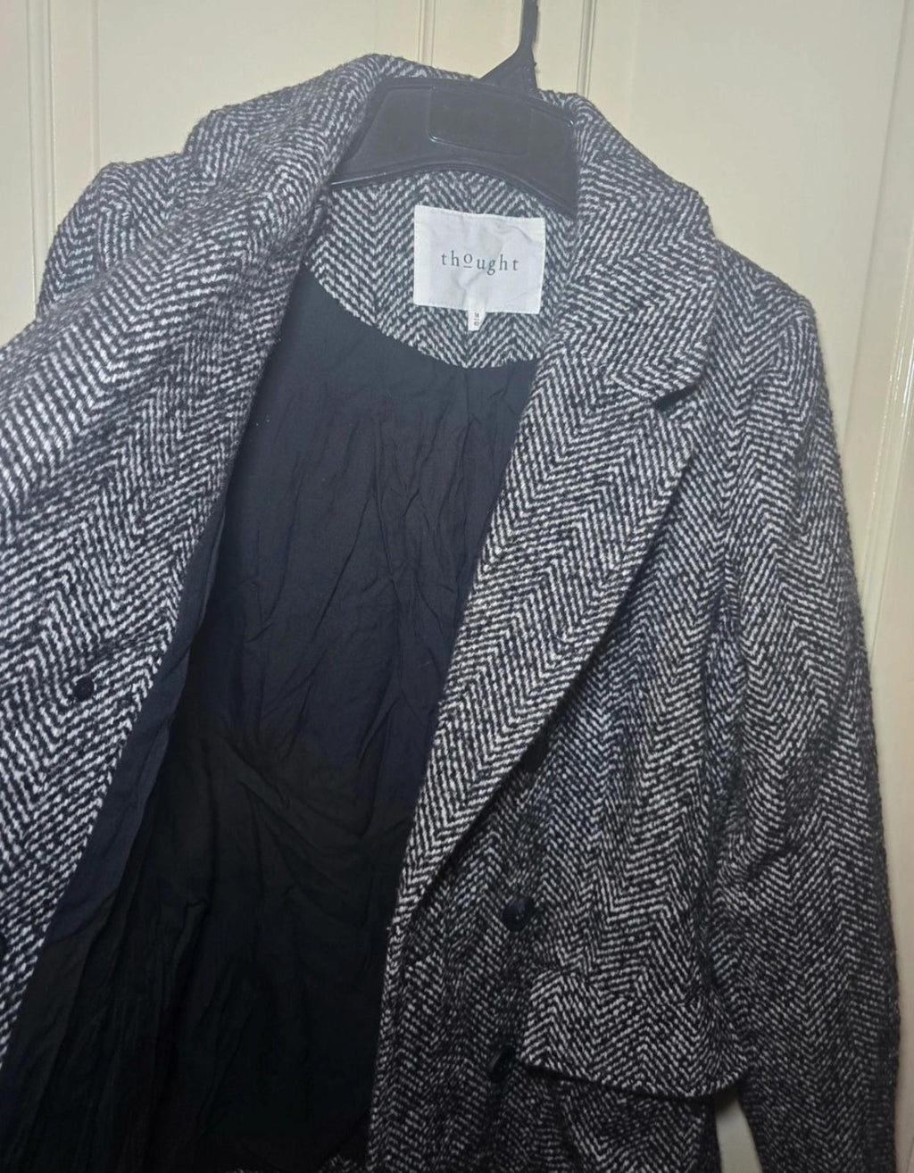 Thought Women's Wool Blend Herringbone Coat Size UK 14, tailored, sustainable