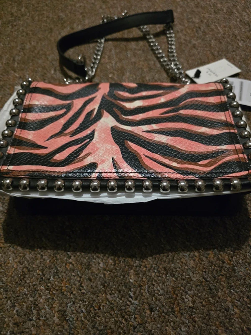 Zara animal print leather crossbody bag with chain strap and stud detailing BNWT