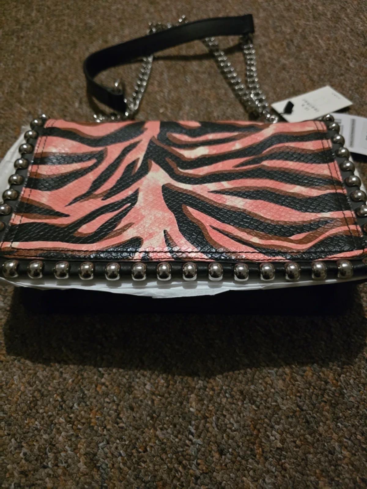 Zara animal print leather crossbody bag with chain strap and stud detailing BNWT