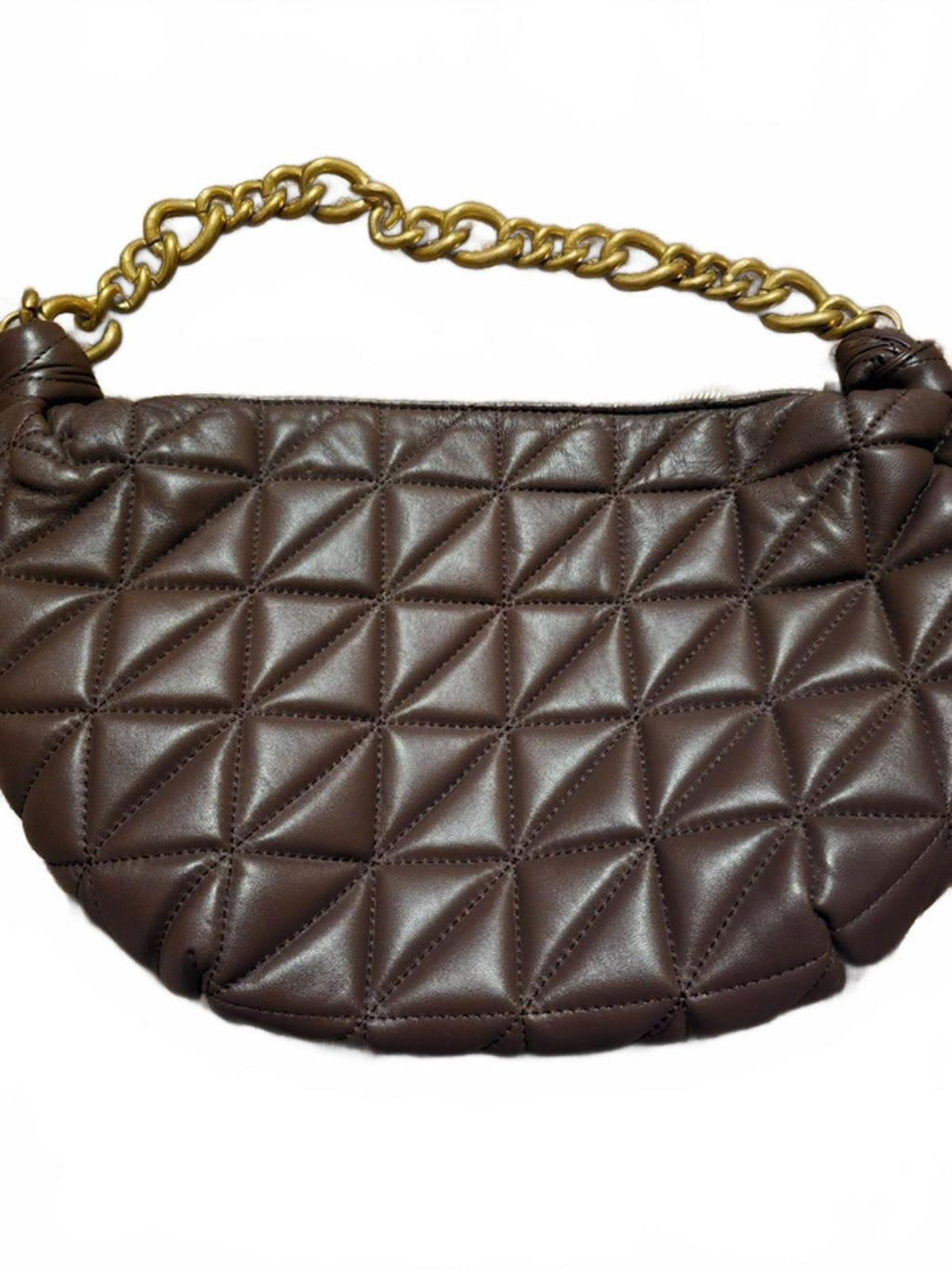 Zara leather quilted chocolate brown shoulder bag with gold chain, used once
