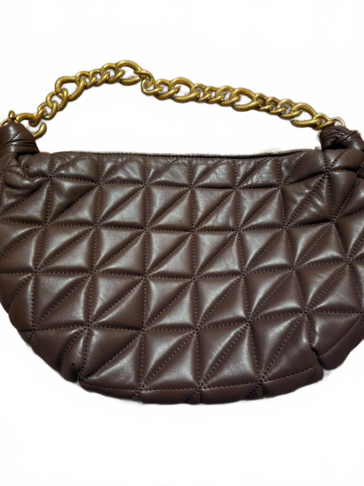 Zara leather quilted chocolate brown shoulder bag with gold chain, used once