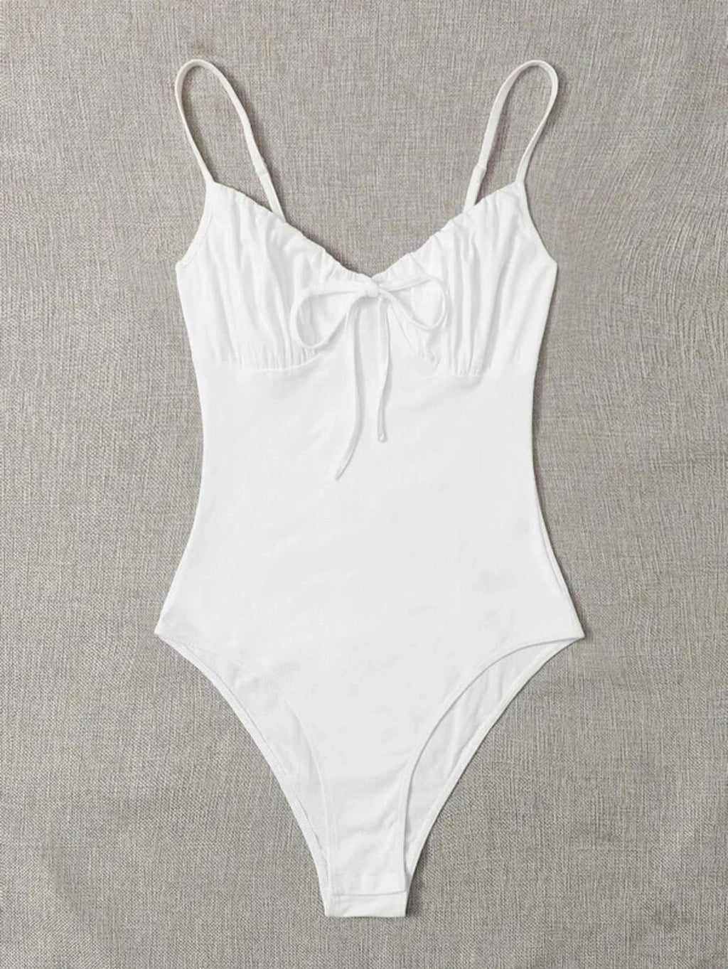 White Ruched Tie-Front Bodysuit size S, excellent condition