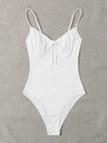 White Ruched Tie-Front Bodysuit size S, excellent condition