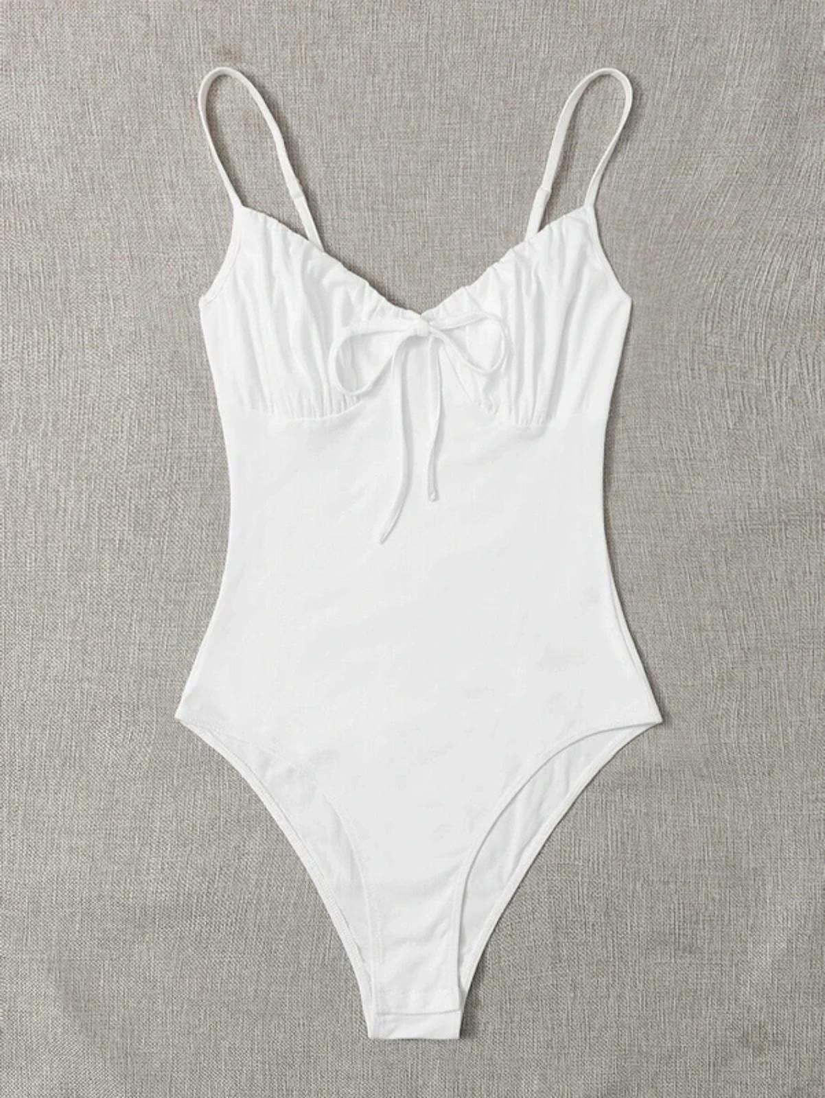 White Ruched Tie-Front Bodysuit size S, excellent condition