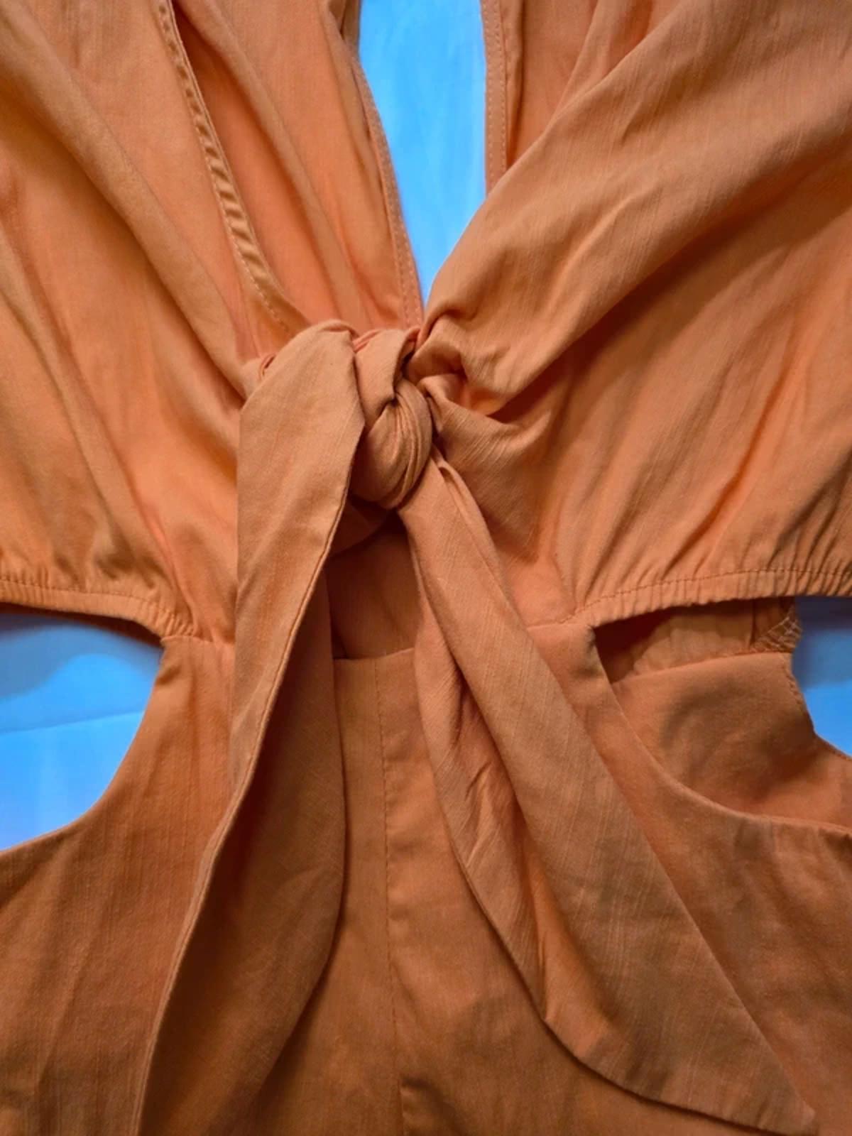 BNWT Bershka orange playsuit, cut out detail, front tie, long sleeve, size M
