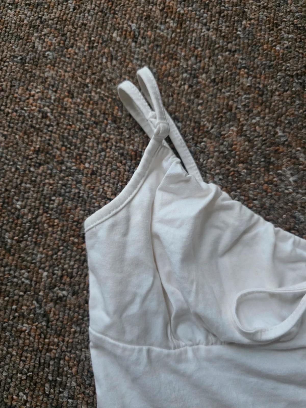 White Ruched Tie-Front Bodysuit size S, excellent condition