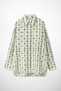 COS 100% Silk Long Sleeve Oversized Button-Up Shirt in Green and White
