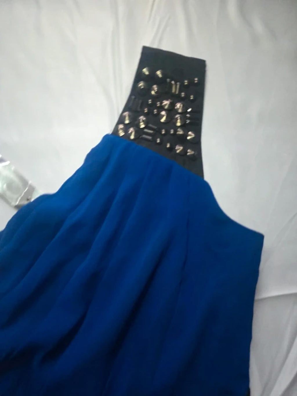 Lipsy Blue chiffon one shoulder mini dress, stud detailing, ruched, BNWT size 10