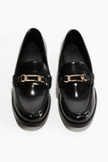 Black Patent Leather Loafers with Gold Chain Detail, bnwt, H&M Size 5, current