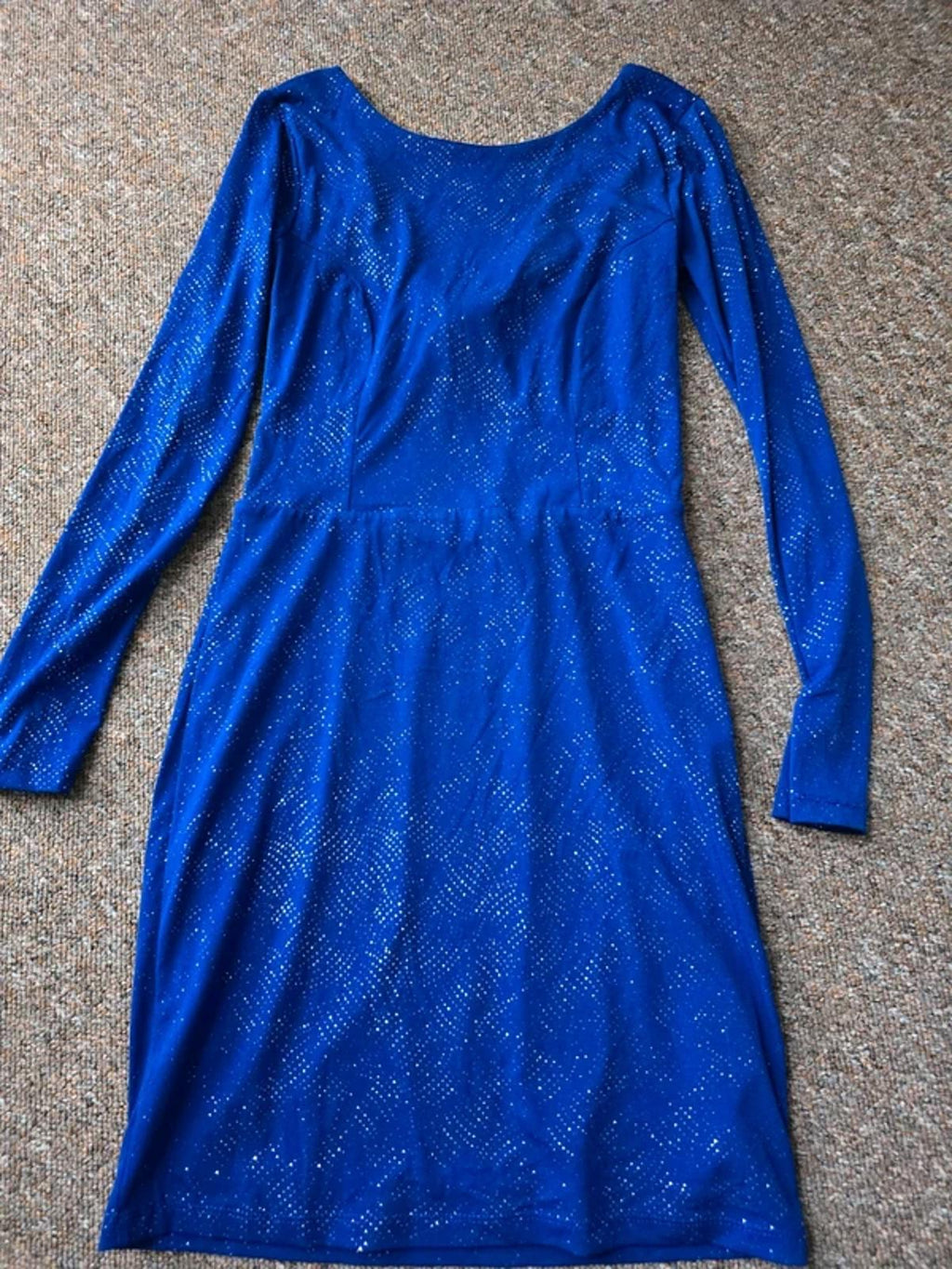 Topshop Blue glitter lurex knot twist back long sleeve mini dress, size 10