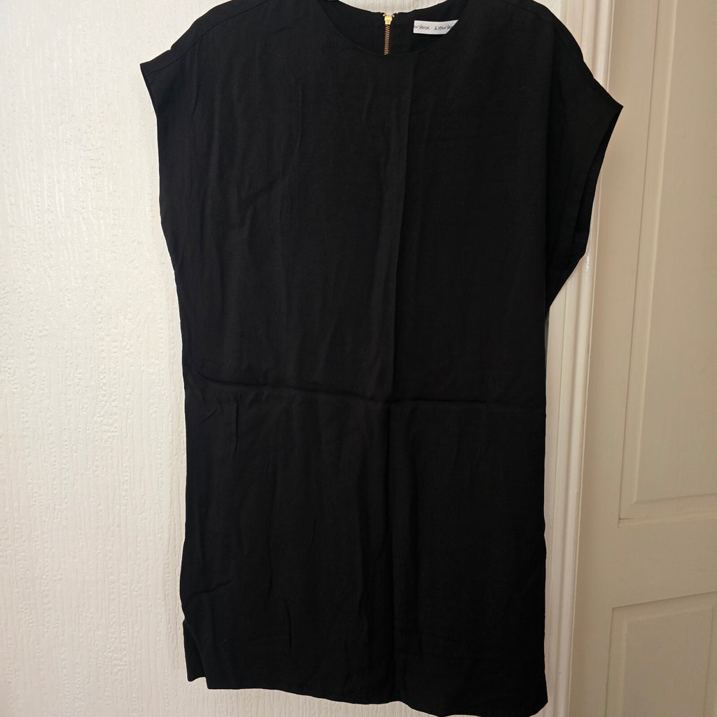 & Other Stories Black Viscose Dress with Gold Zipper Back Detail, size 10