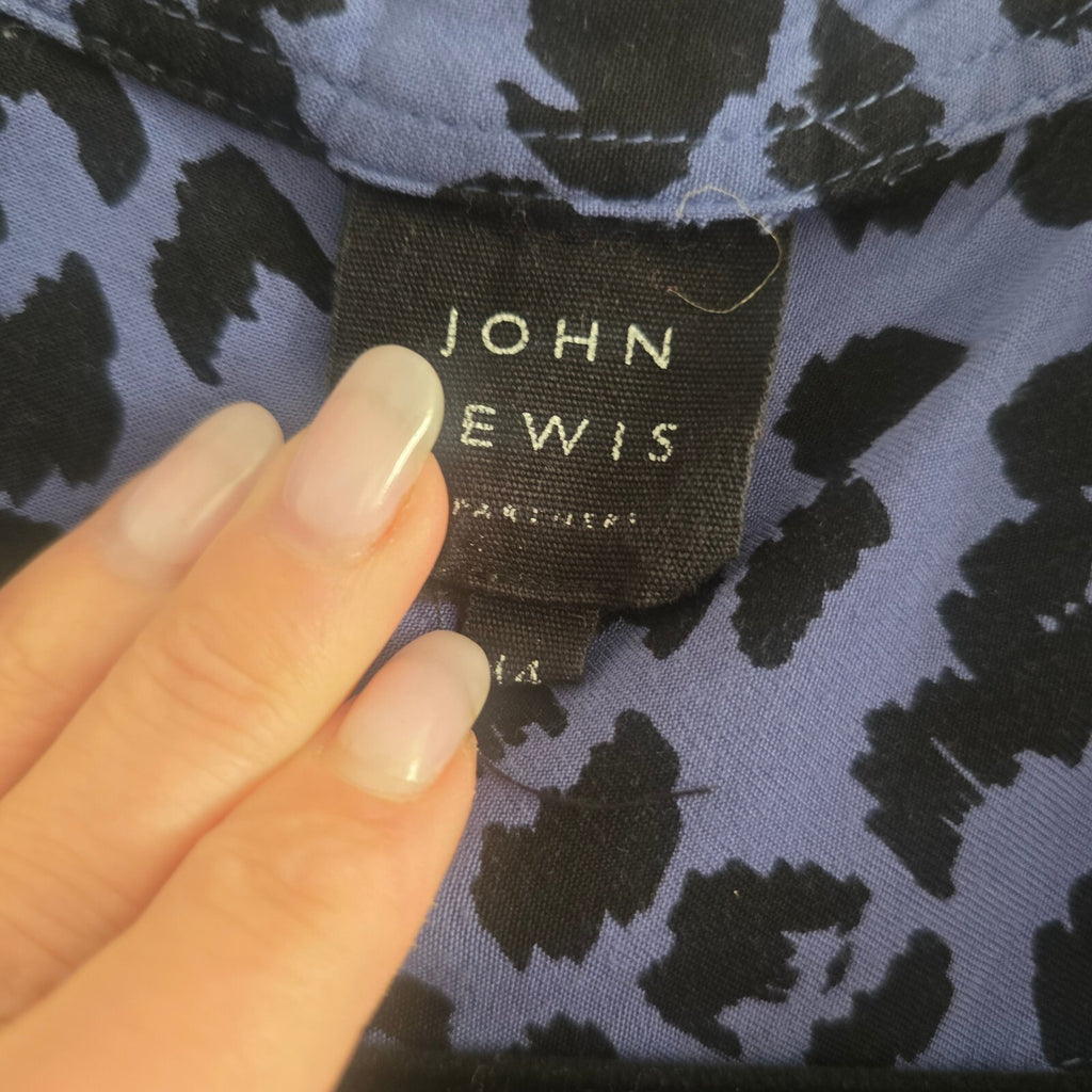 John Lewis Blue and Black Animal Print Long Sleeve Midi Shirt Dress Size 14