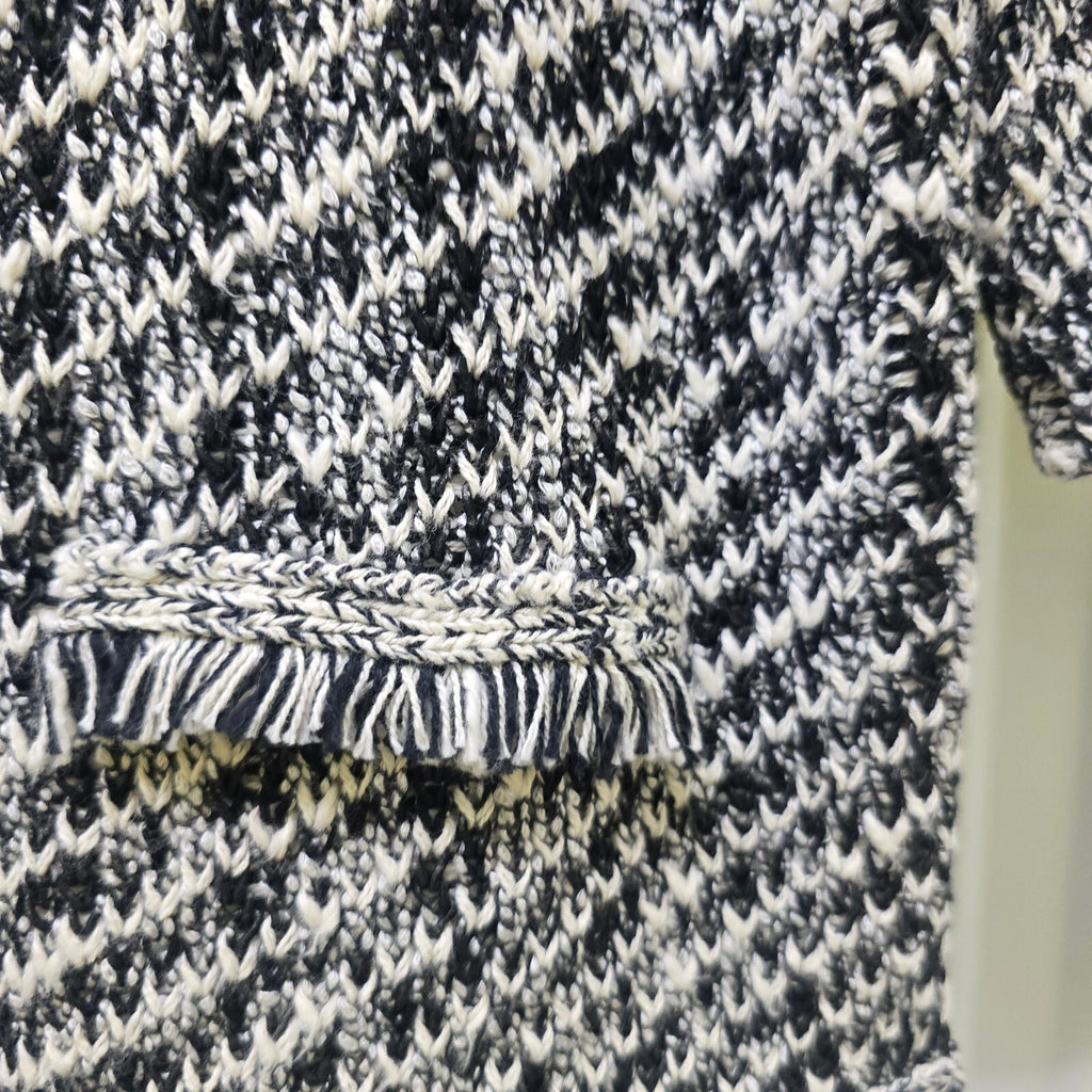 Karen Millen XS Black and White Knit Sweater Jumper with Fringe Detail BNWT, S