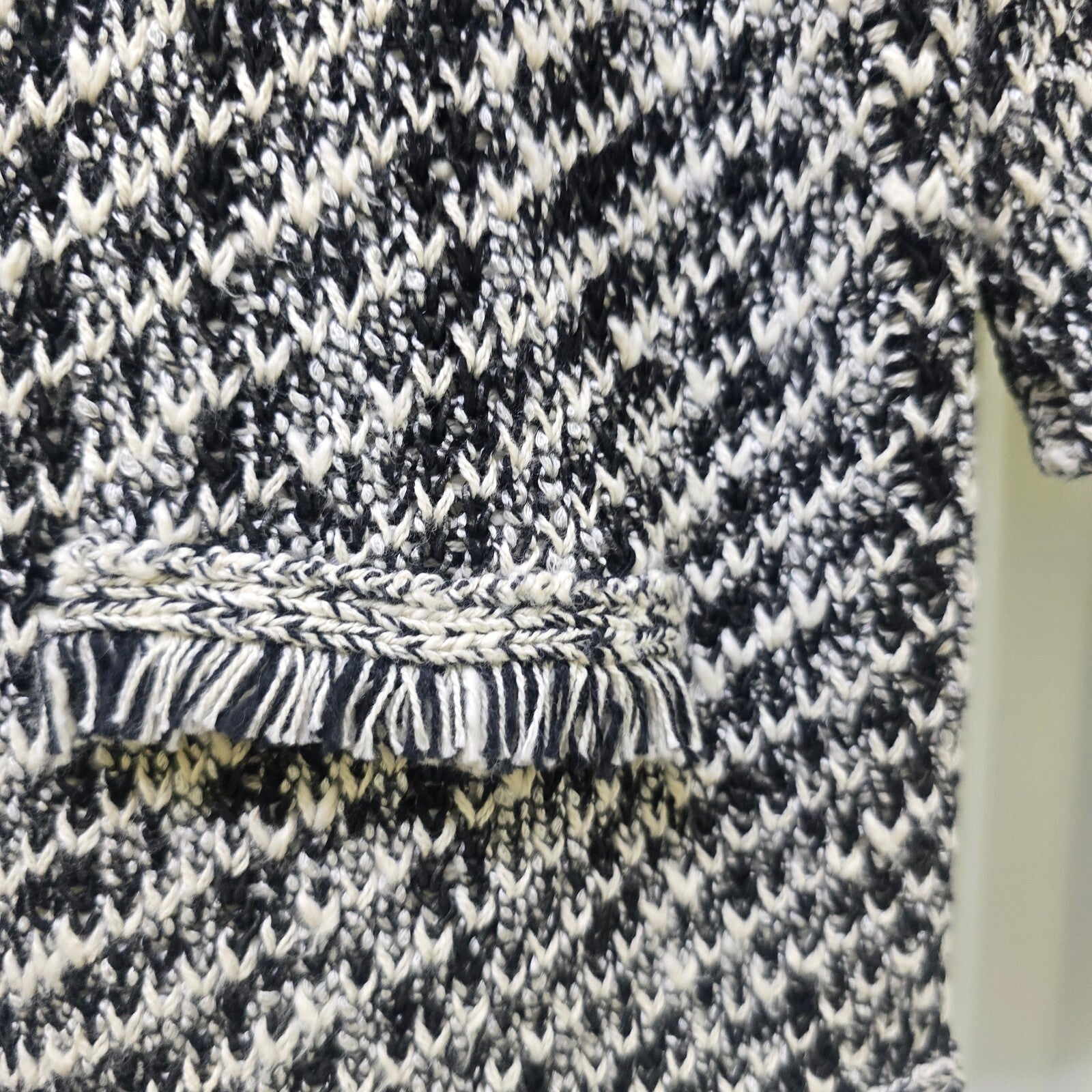 Karen Millen XS Black and White Knit Sweater Jumper with Fringe Detail BNWT, S