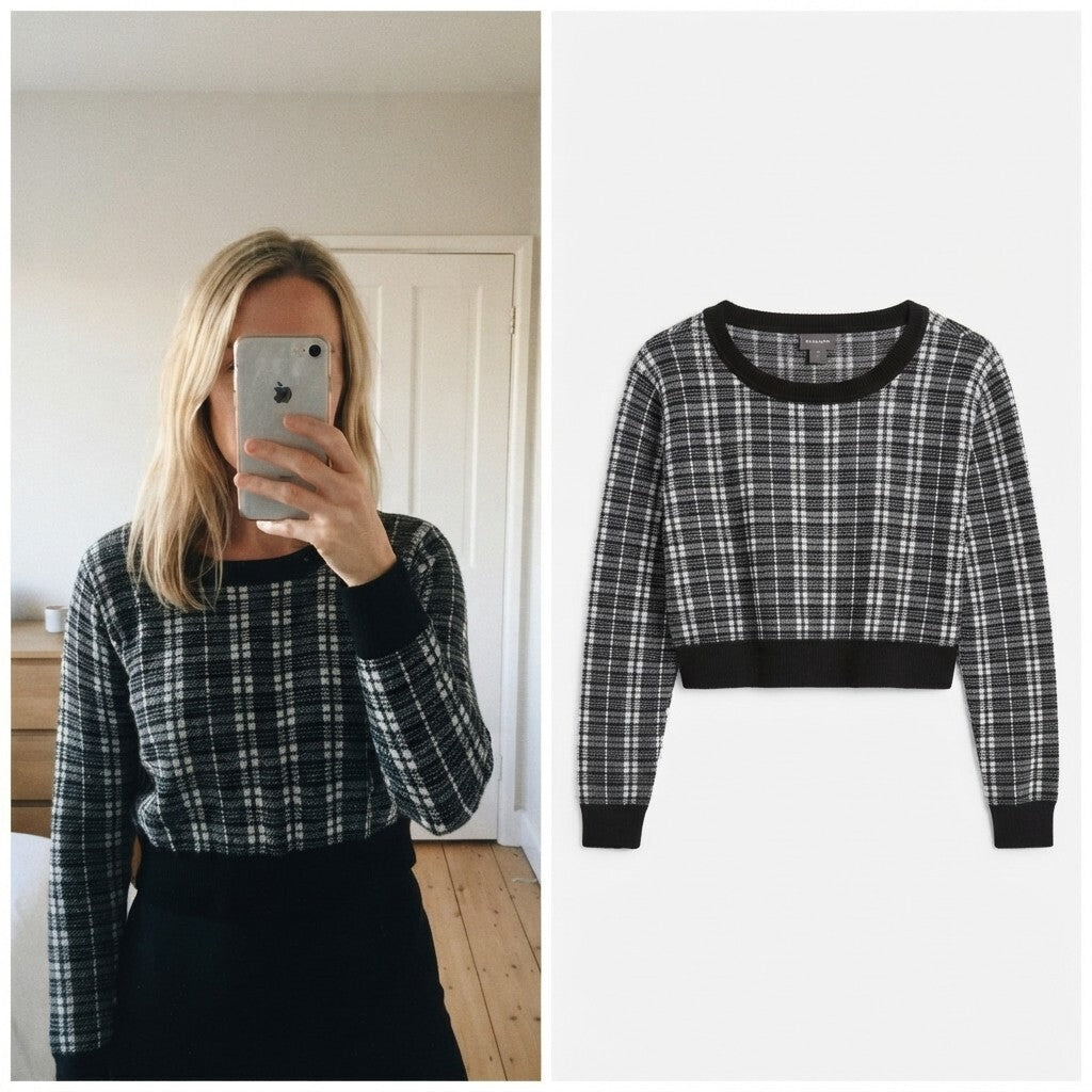 Primark Black and White Checked Cropped Knit Sweater Jumper Size S 10/12