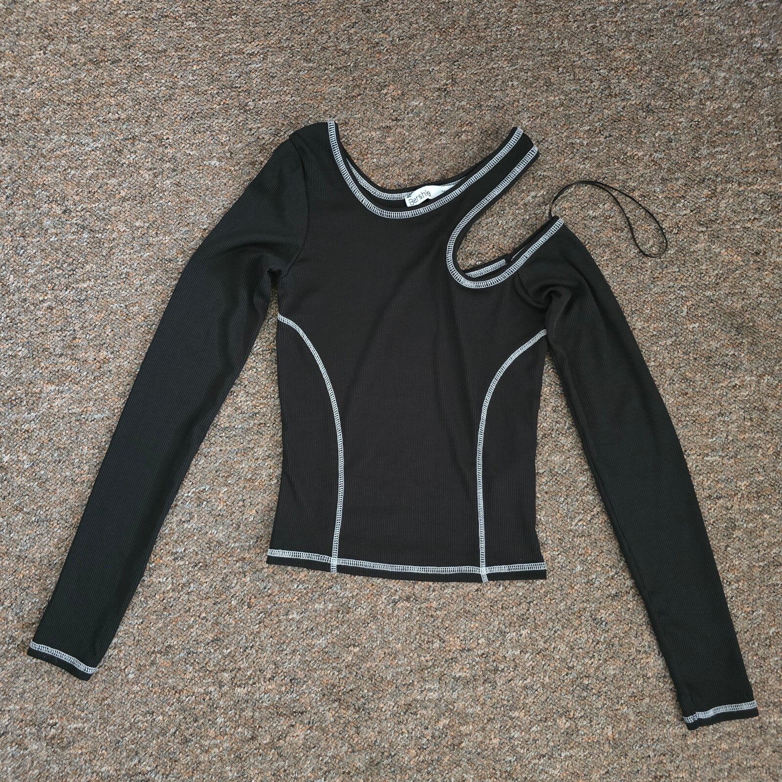 Bershka Black Asymmetric Cutout Long Sleeve Top XS