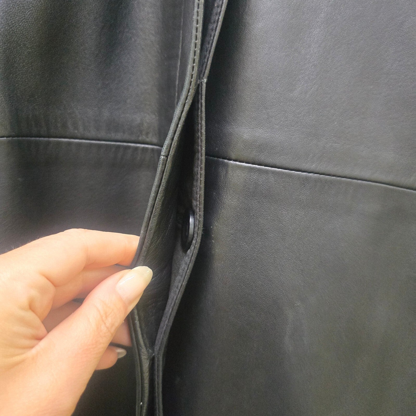Jigsaw Black Soft Leather Long Coat Jacket Size 10, classic, timeless, luxury