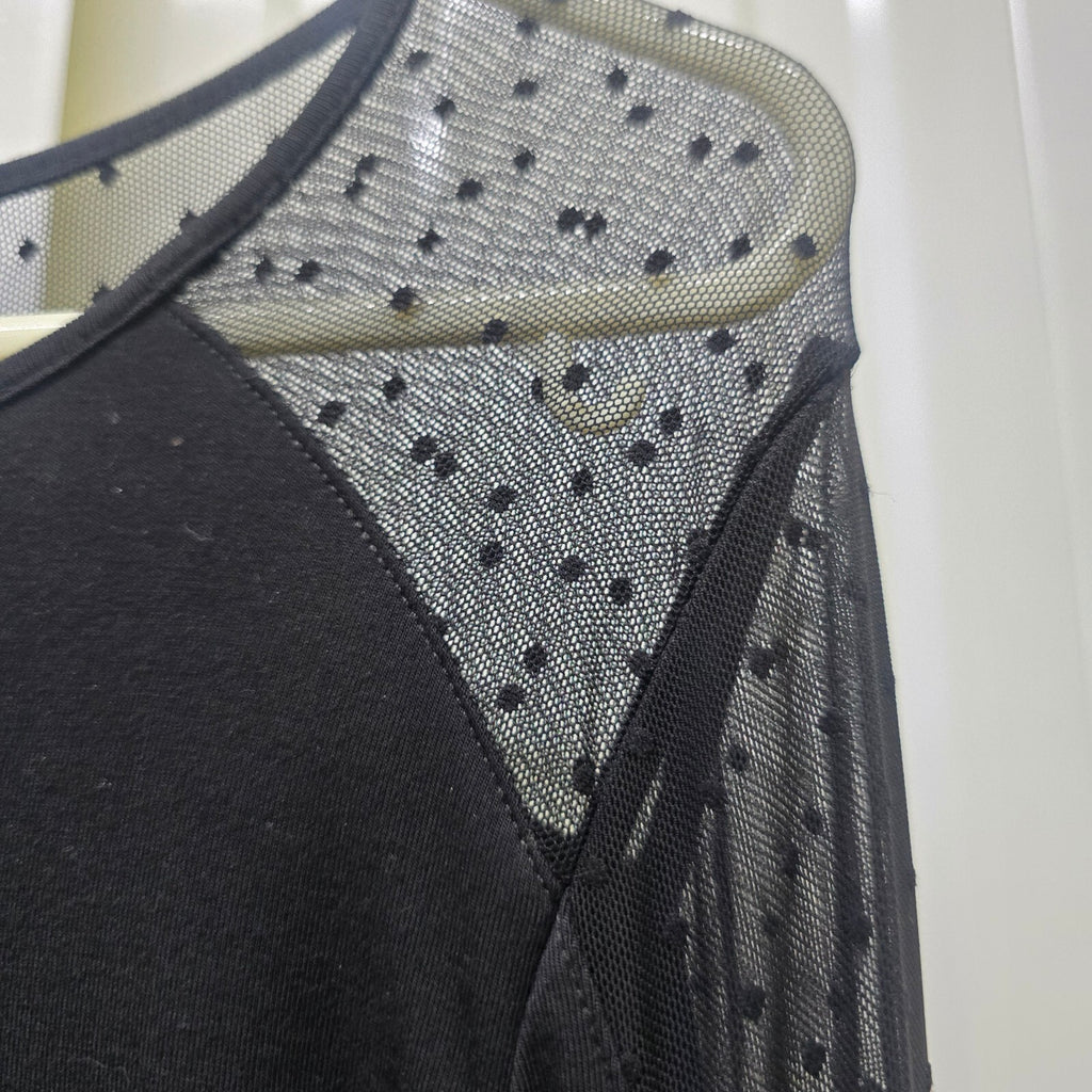 Karen Millen Black Long Sleeve Top with Sheer Polka Dot Shoulder Detail UK 8 y2k