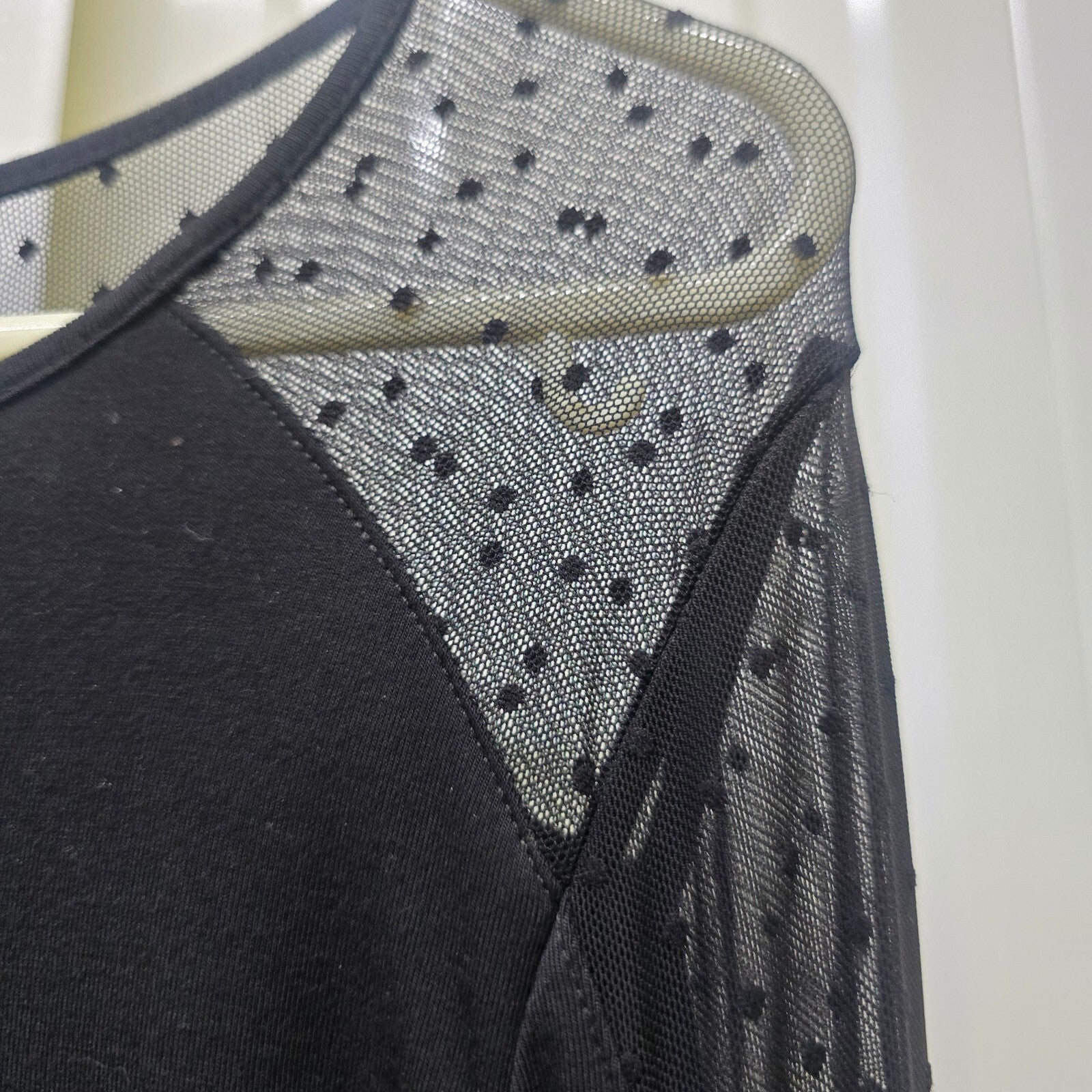 Karen Millen Black Long Sleeve Top with Sheer Polka Dot Shoulder Detail UK 8 y2k