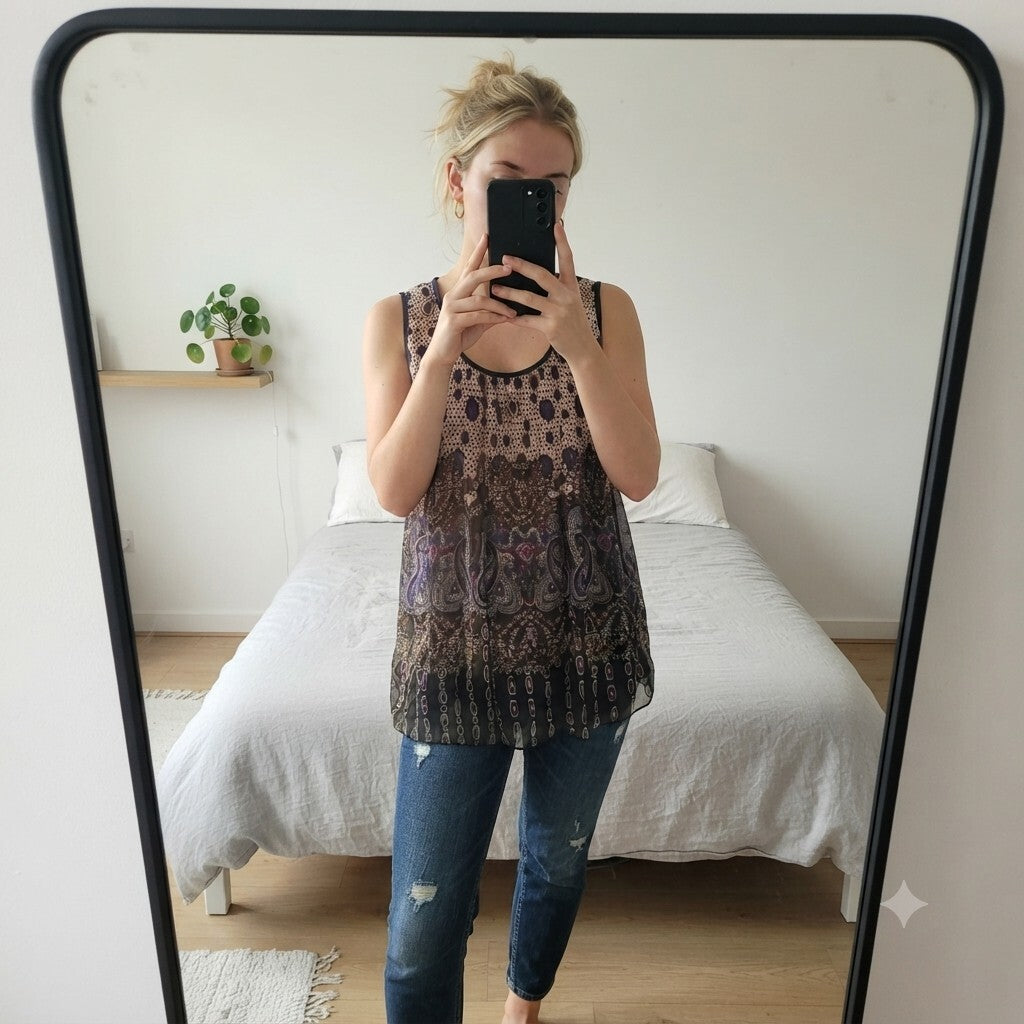 Paisley Sleeveless Patterned Viscose and Elastane Top, ombre, size M relaxed Y2K