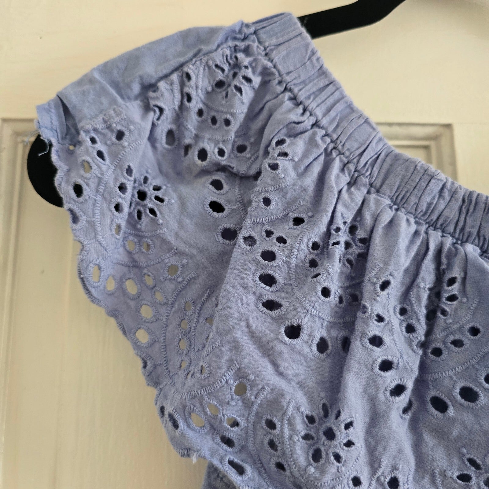Atmosphere Light Blue Eyelet Off-Shoulder Top UK Size 10, broderie anglais style