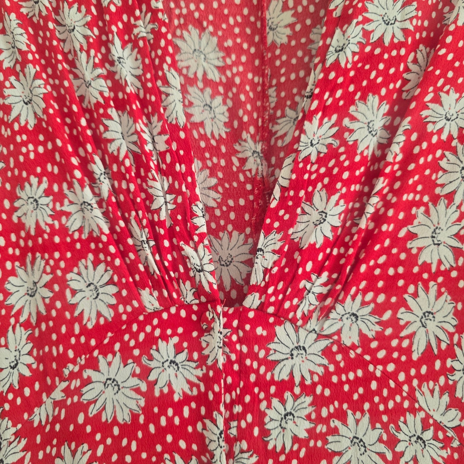 Zara Red Floral Print Long Sleeve Maxi V Neck Dress, Size L, blogger influencer