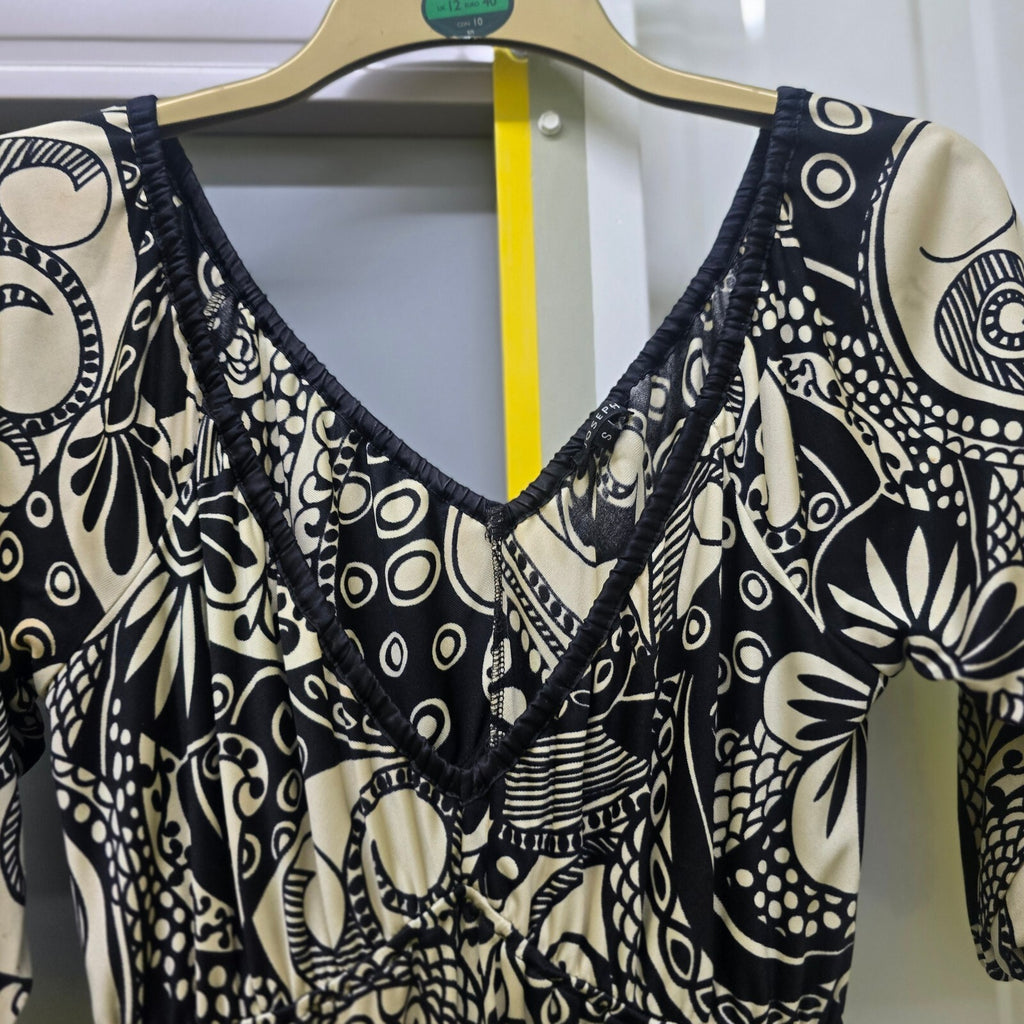 Joseph Black and Cream Patterned Silk Blend Dress Size S, vintage rare designer