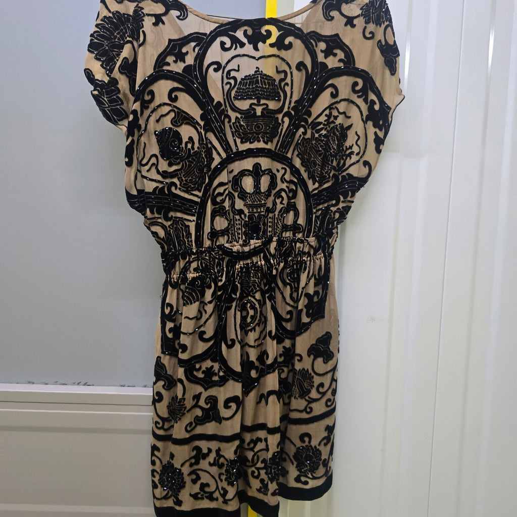 Joseph Beige and Black Velvet Embroidered Silk Mini Dress Size S rare vintage