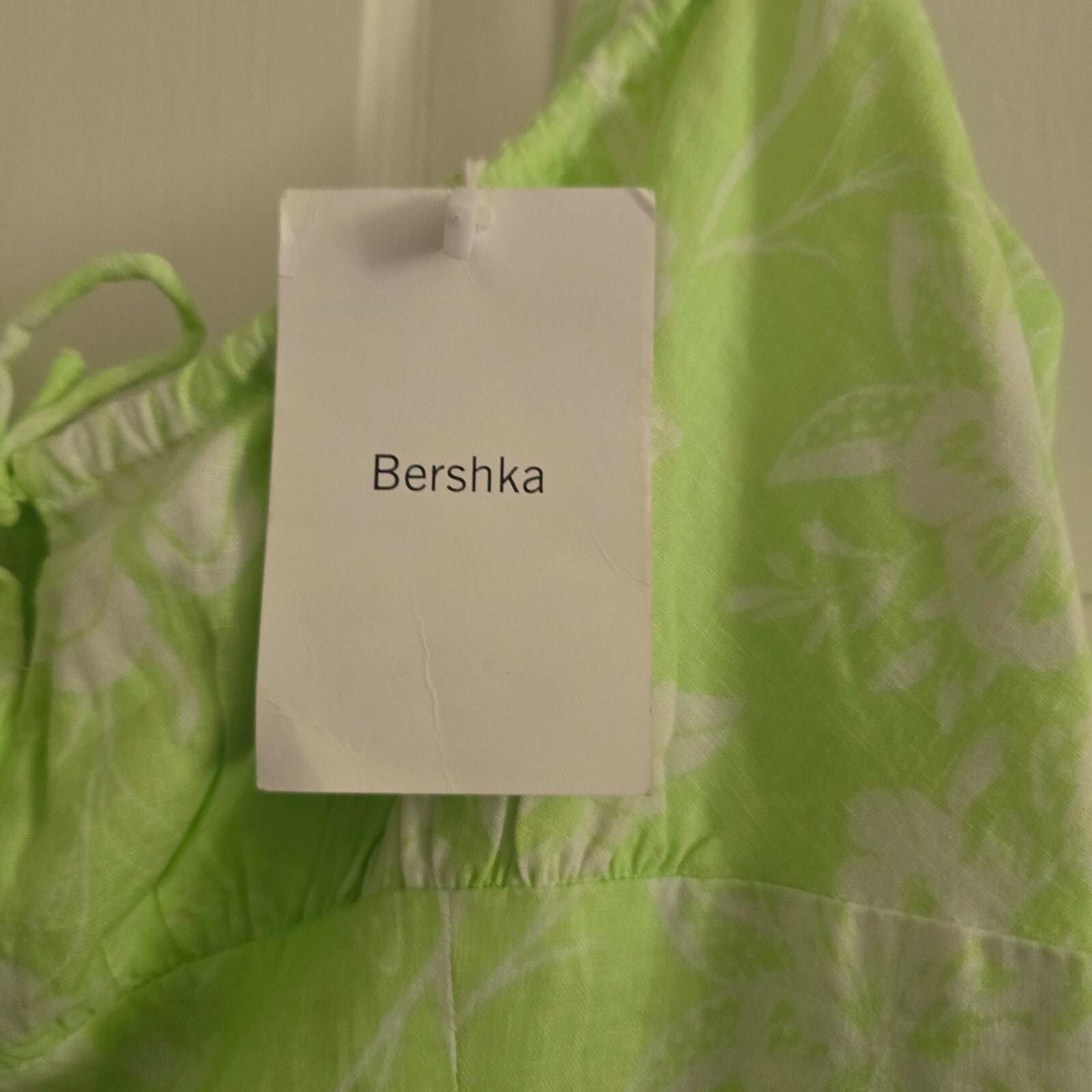 Bershka Women's Light Green Floral Print Linen Playsuit, Size S, BNWT