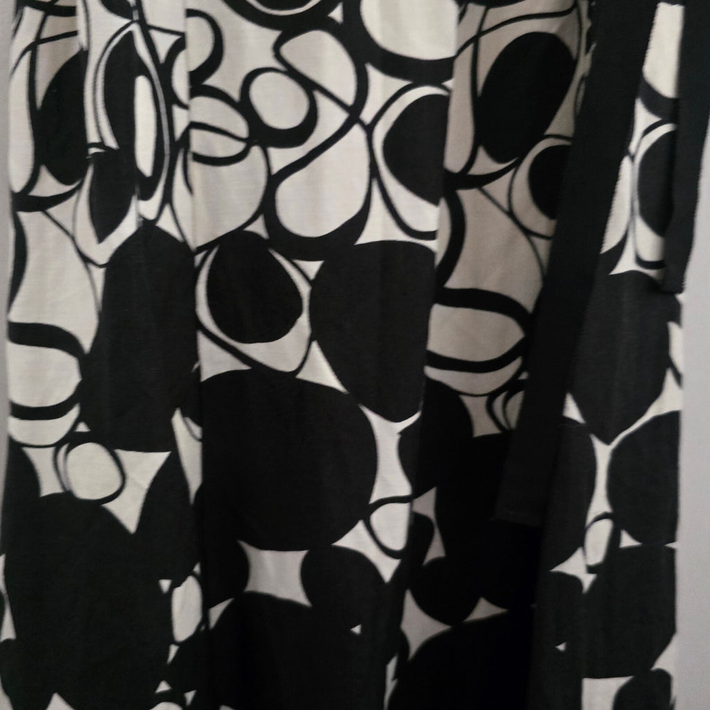 Monsoon Black and White Patterned Midi Dress UK 8 EUR 36, linen mix
