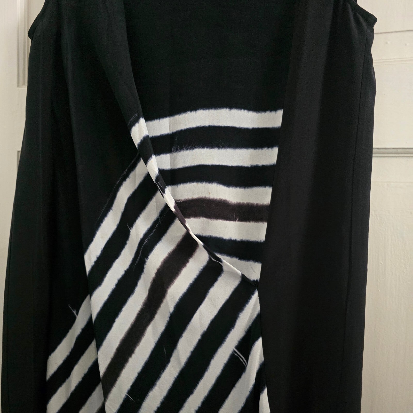 AllSaints Air Lyde Black and White 100% Silk Dress UK 12, drape, soft, relaxed