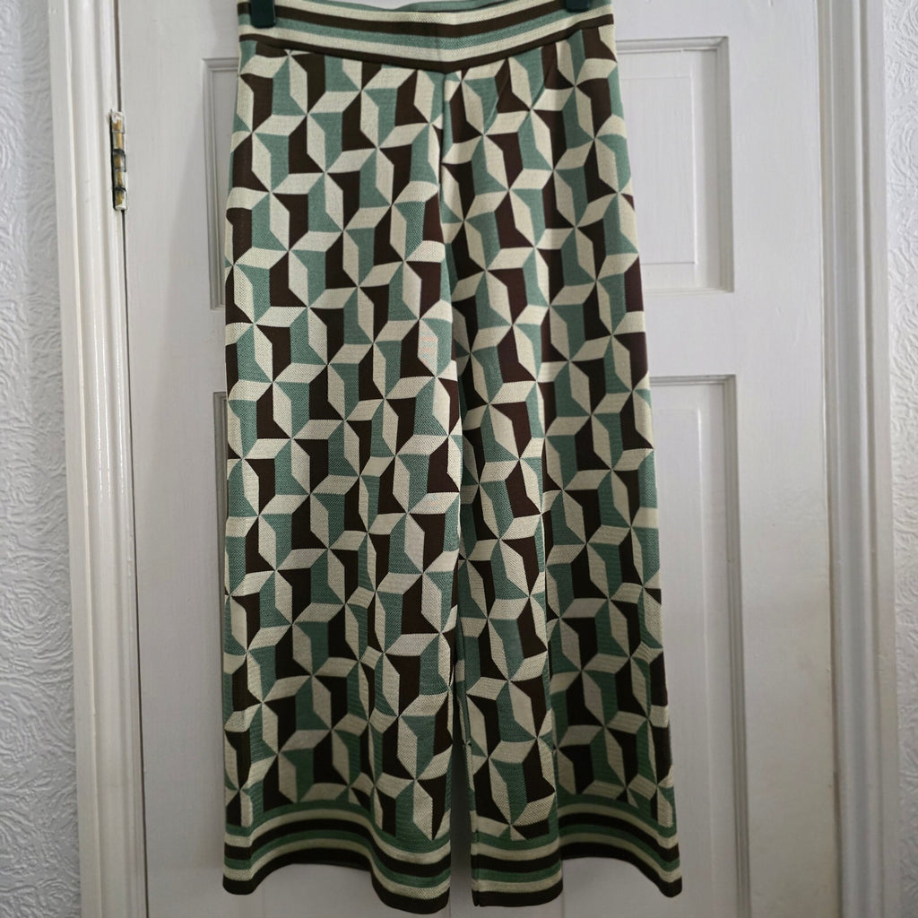 ZARA Geometric Pattern Knit Wide-Leg Trousers, Blogger item, size M