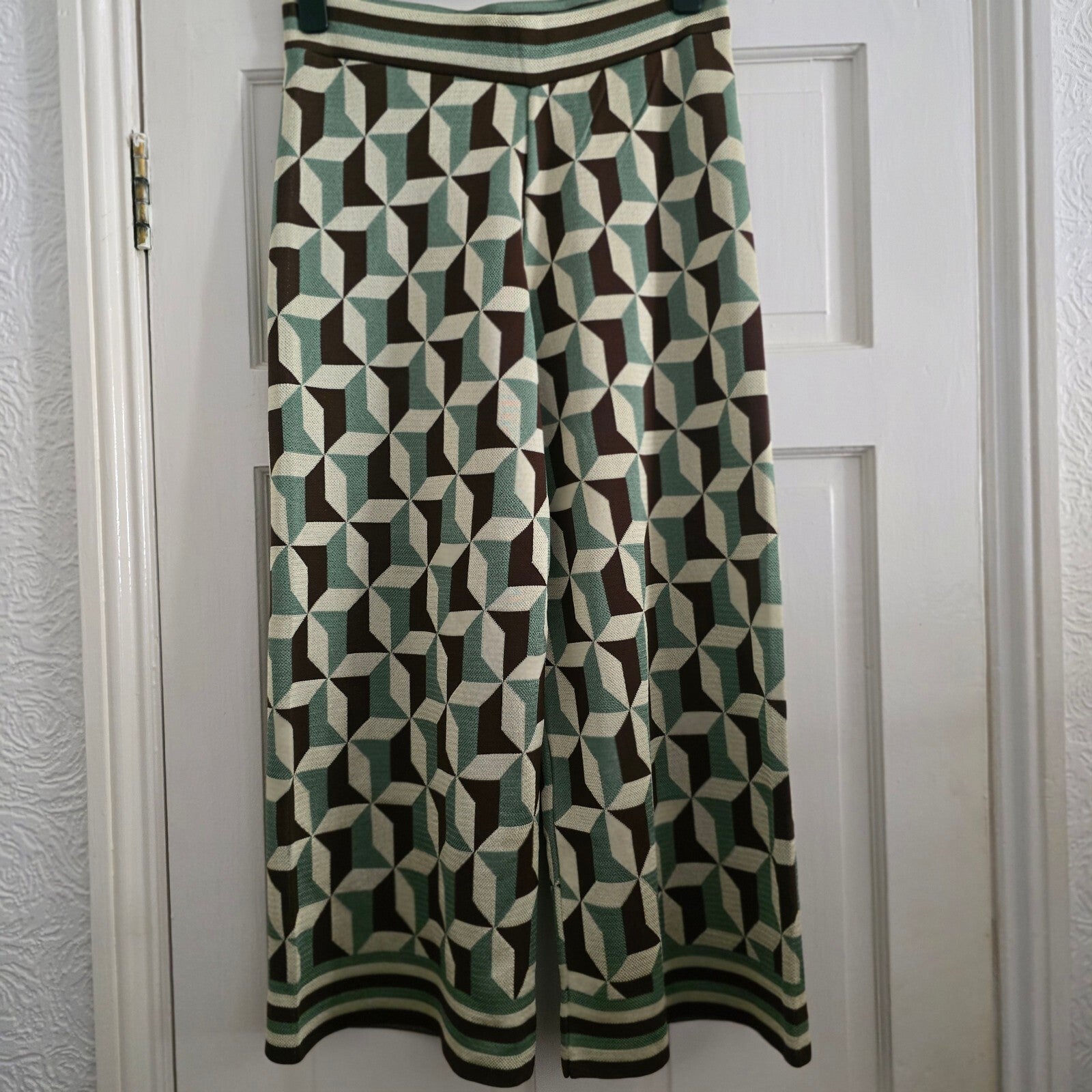 ZARA Geometric Pattern Knit Wide-Leg Trousers, Blogger item, size M