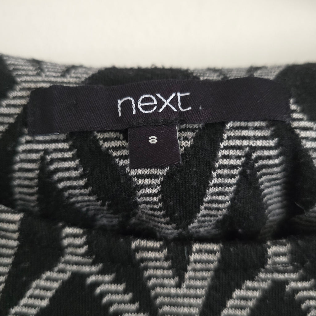 Next Black and Grey Geometric Pattern Short Sleeve Dress, size 8