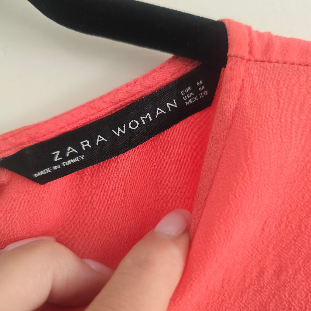 Zara Woman Coral Sleeveless Top with Ruffle Hem, Size M