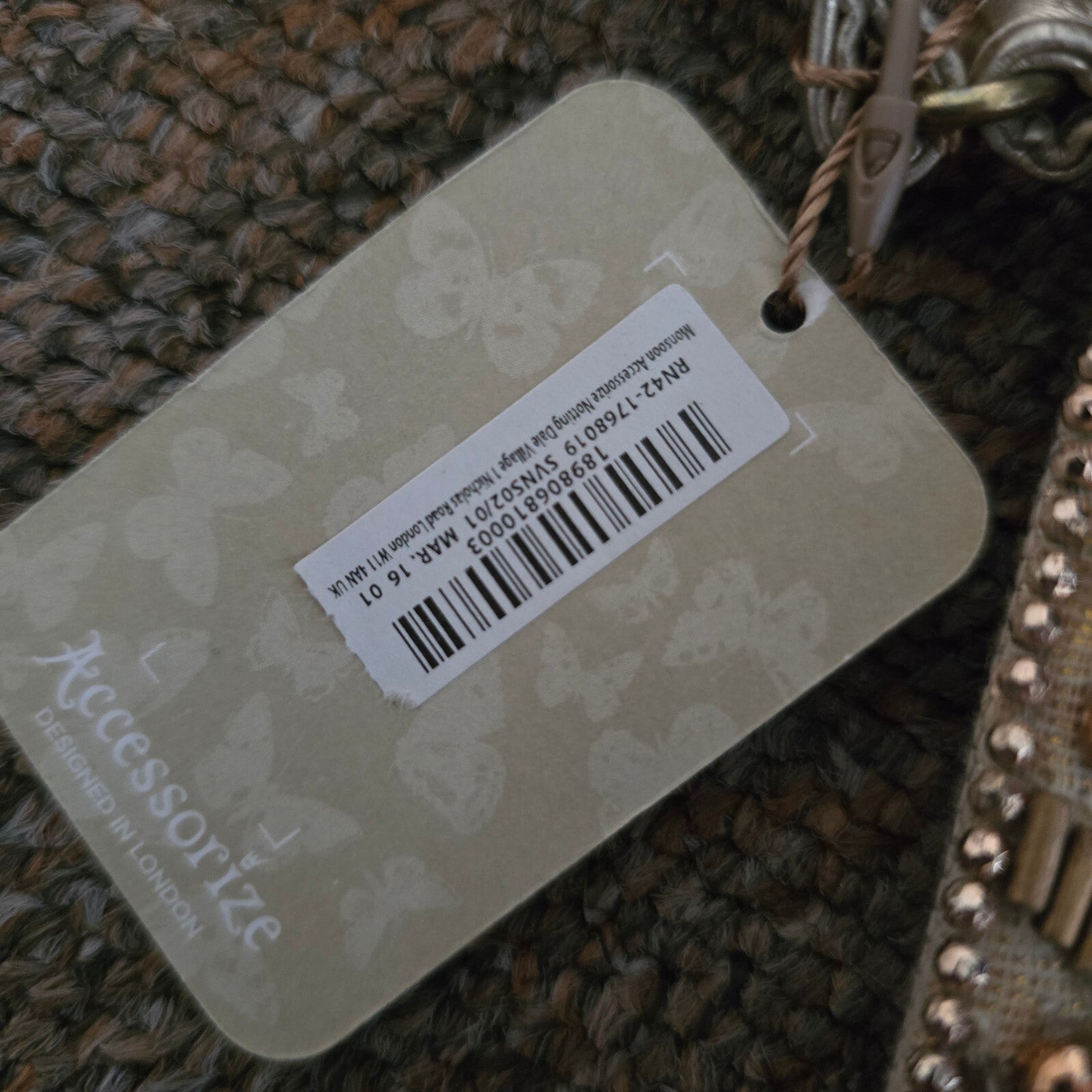 Accessorize Metallic Gold Embellished Beaded Wristlet Clutch Bag BNWT