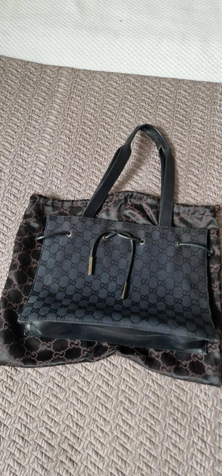 Gucci Black GG Canvas Shopping Tote Bag with Leather Trim, with dustbag, vintage