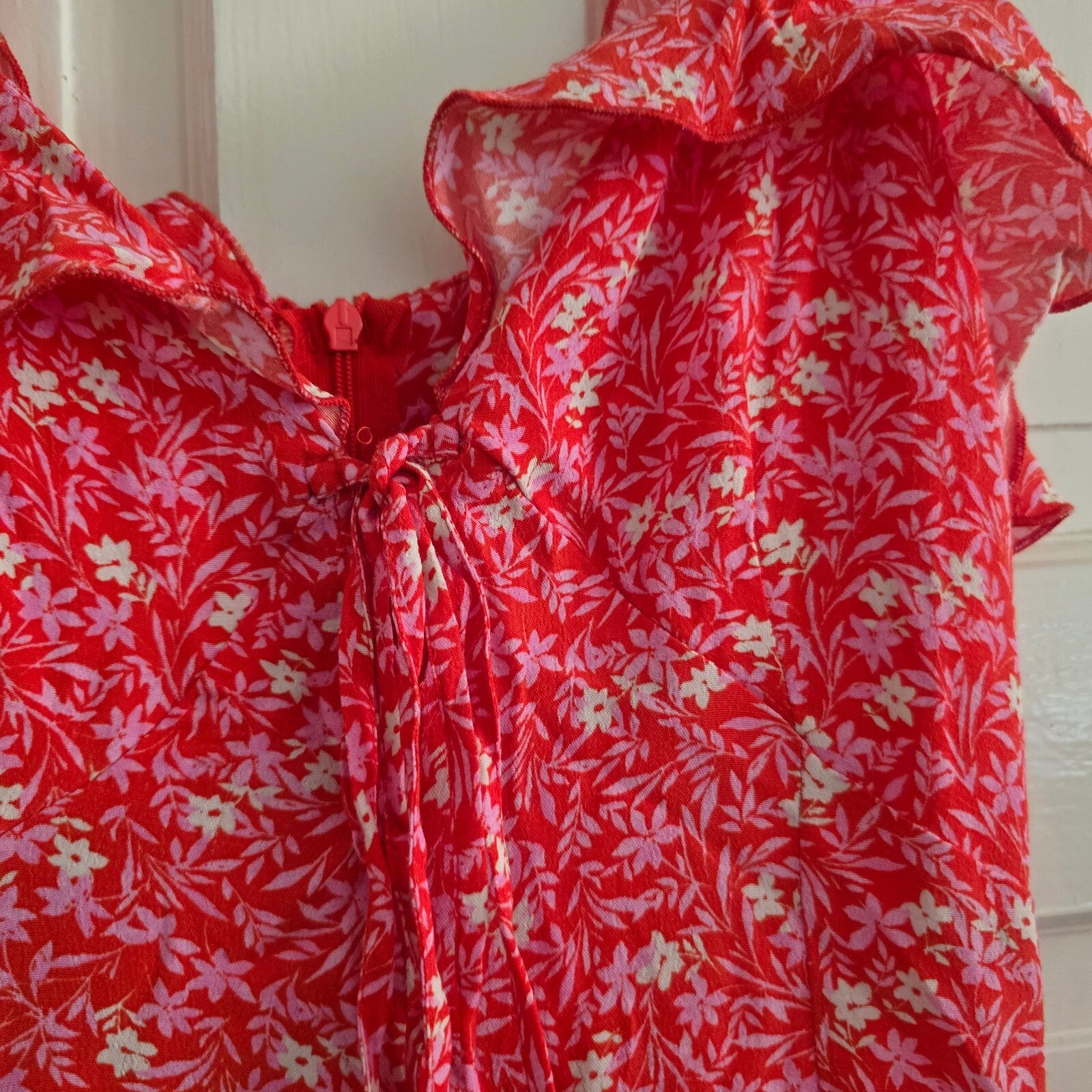 ZARA Red Floral Ruffle Strap Summer Mini Dress XS, cute, holiday, summer