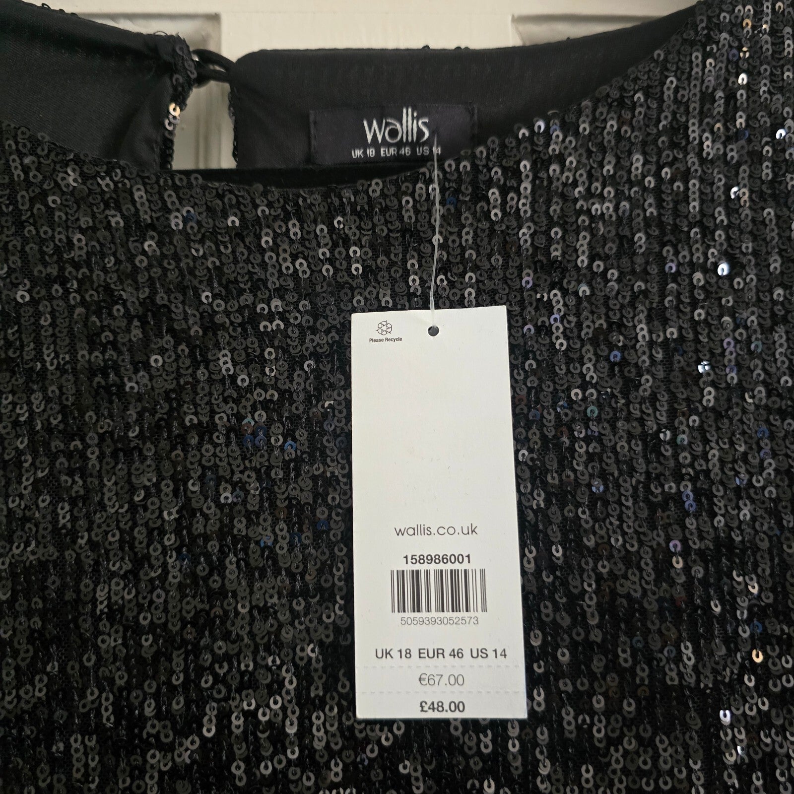 Wallis Black Sequin Long Sleeve Knee Length Dress UK 18 rrp £48 BNWT, sparkle