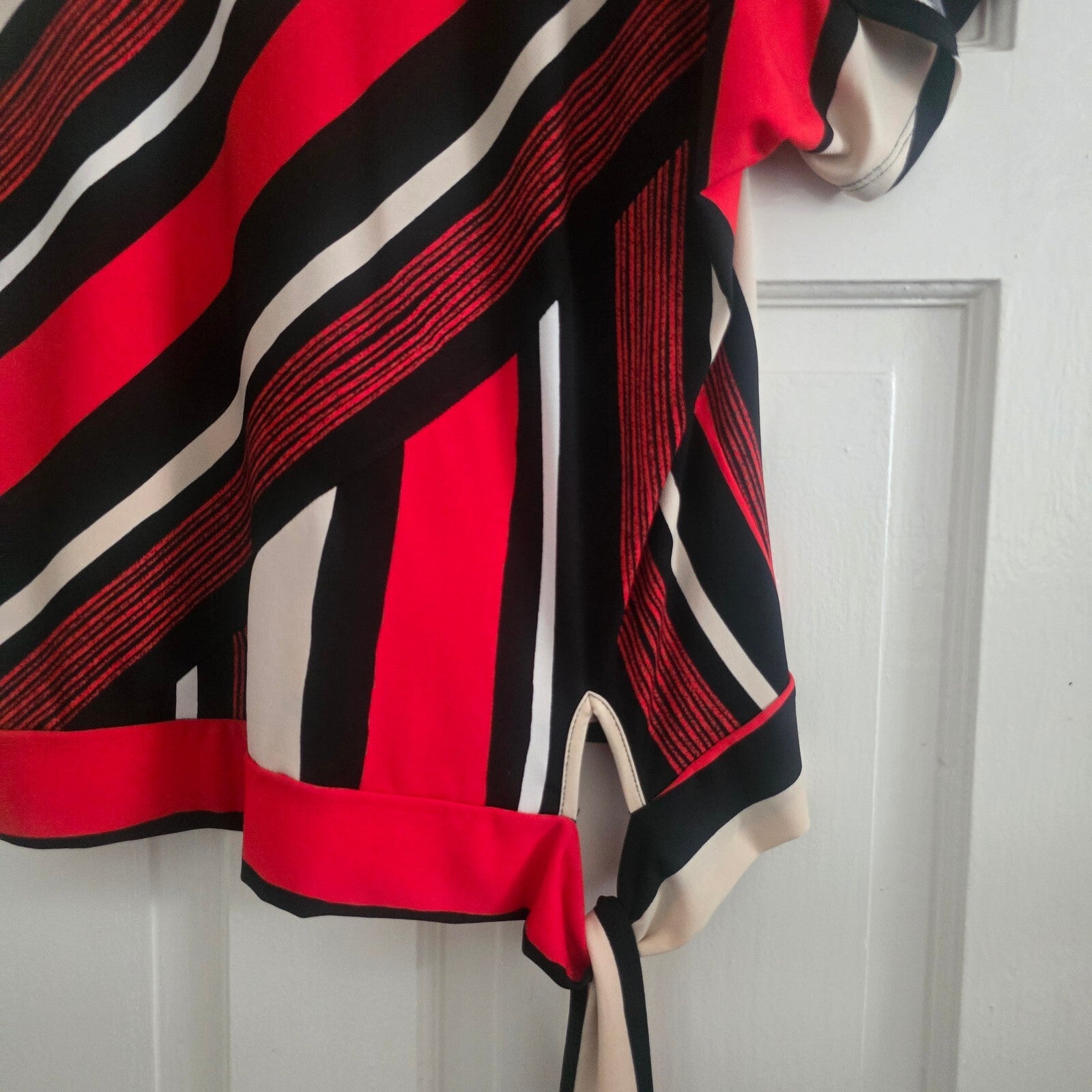 Principles Women's Red, Black, and Beige Striped Short Sleeve Top Size 12