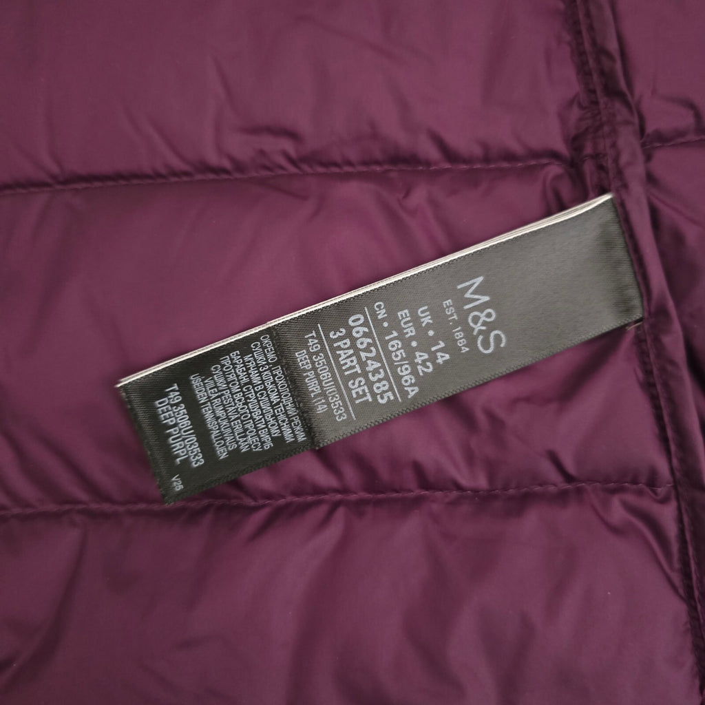 Per Una Deep Purple Puffer Jacket with Faux Fur Hood and Down lining, warm, 14