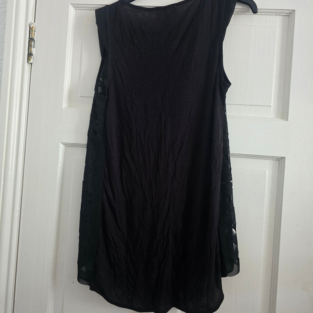 Zara Collection Black Sleeveless Cutout Overlay Tunic Top, size M