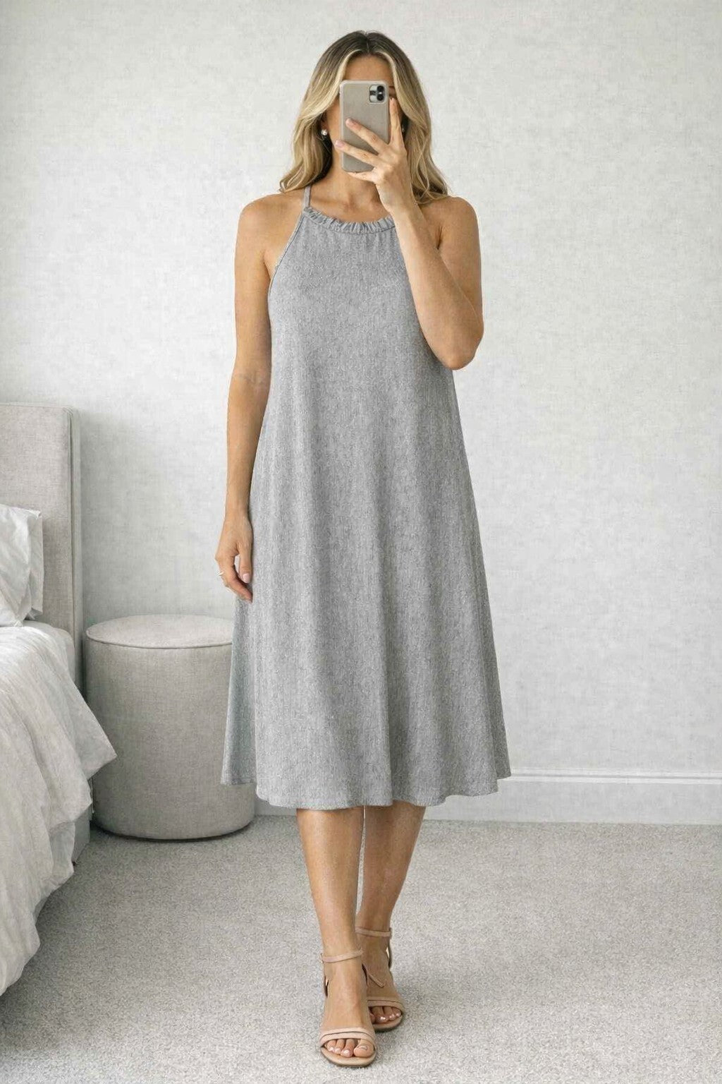 COS Grey Sleeveless Maxi Dress with Ruffle neck Detail, size XS, BNWT