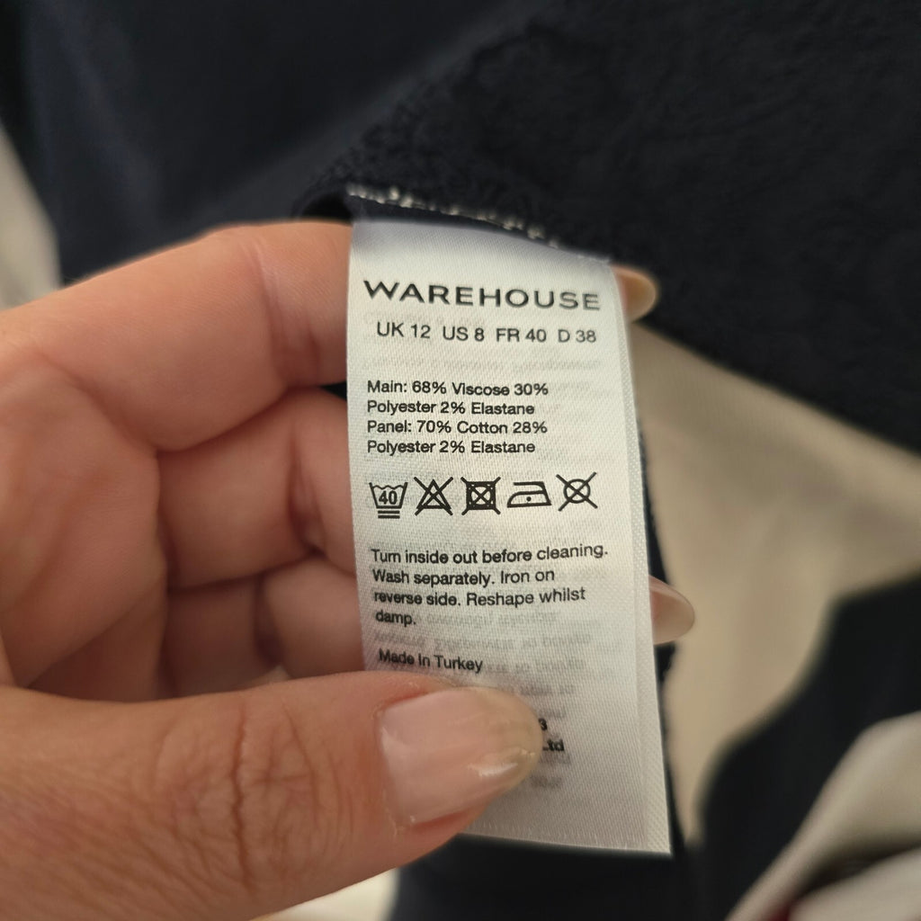 Warehouse Definitives Navy and Cream Panelled Dress UK 12 BNWT jersey short